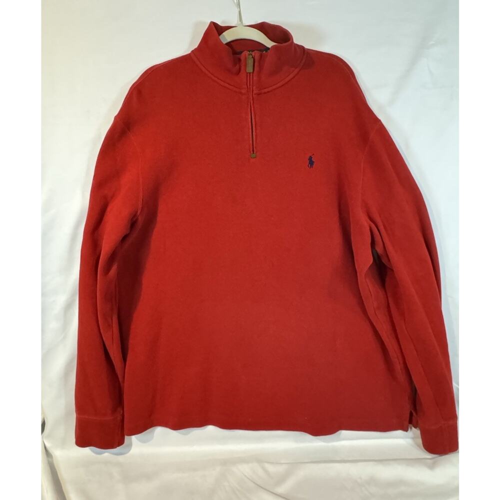 Polo Ralph Lauren Men's Red 1/4 Quarter Zip Ribbed Shirt XL Old Money Academia